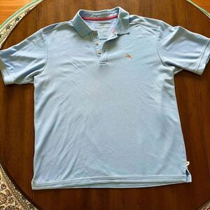 Tommy Bahama Men’s Polo Shirt Light Blue Large Cotton Short Sleeve Orange Trim